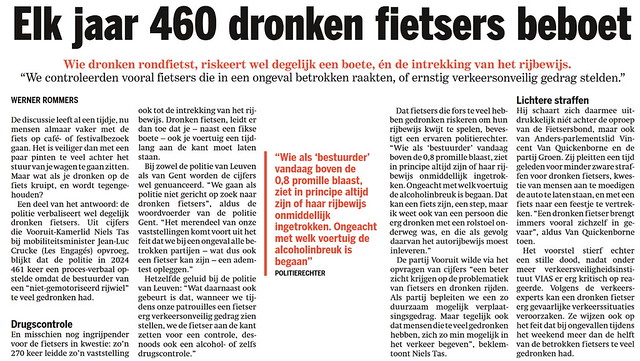 Fietsen en drank, eens loopt het mank